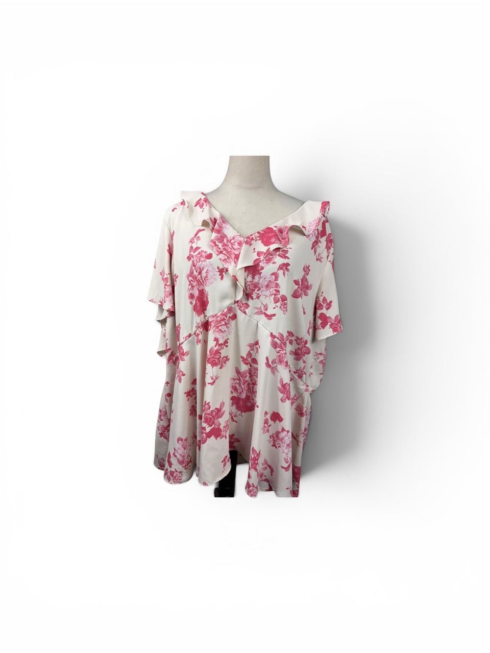 torrid Pink Floral Ruffle V-Neck Blouse on Cream size 5-5X/28